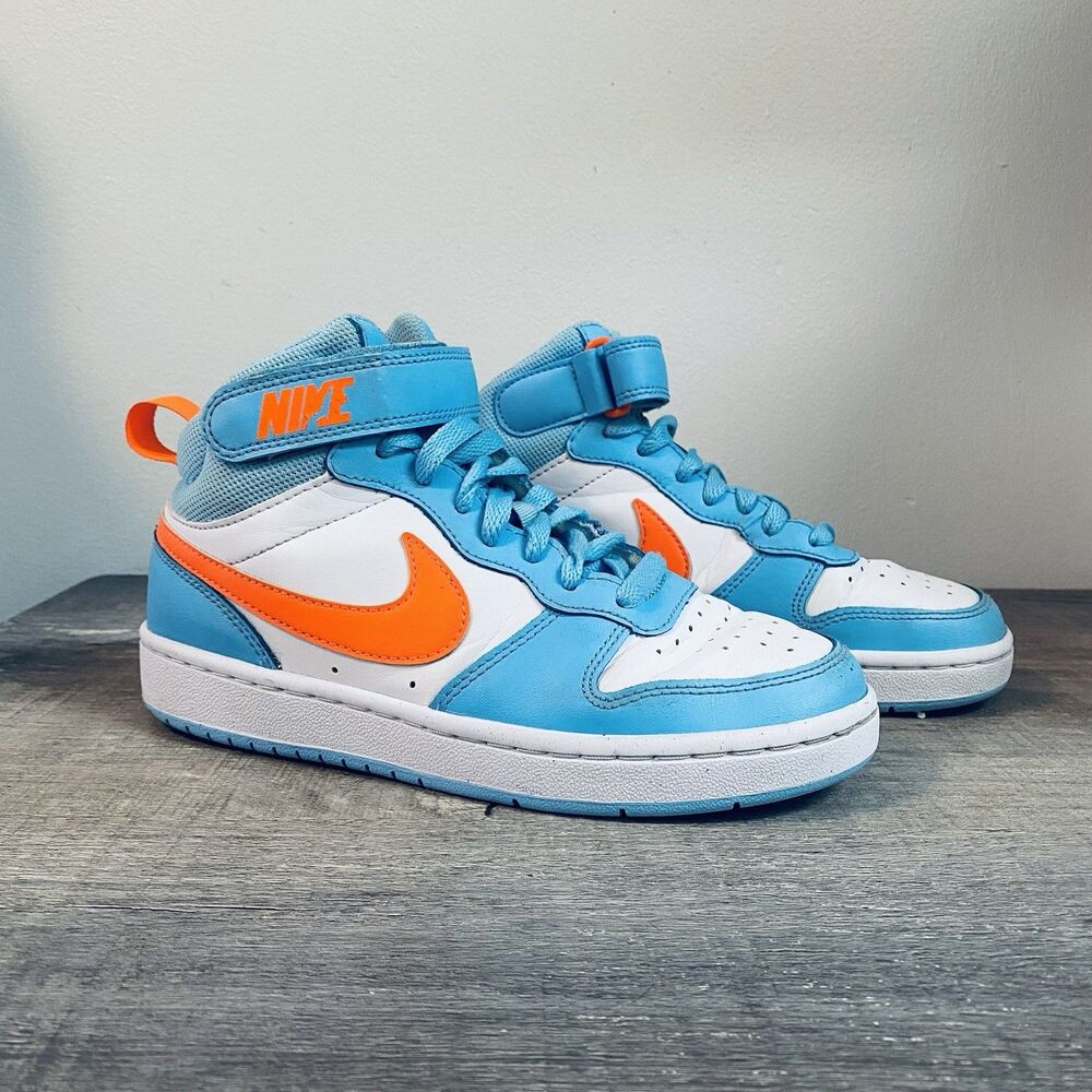 Nike Court Borough Mid 2 BG Kids Sneakers Aquarius Blue Orange SZ 4Y